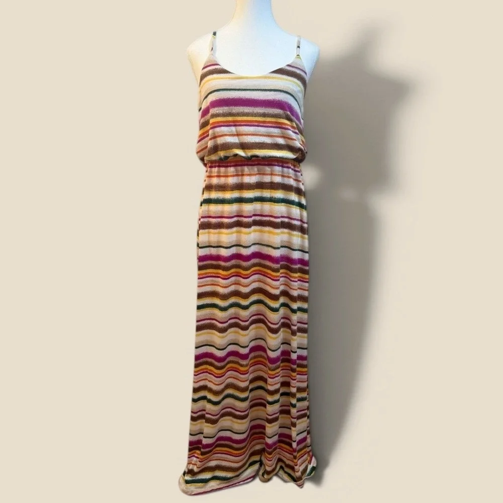 American Rag Cie Maxi Dress Small Multi‎ Color Striped Boho Blouson Summer Beach